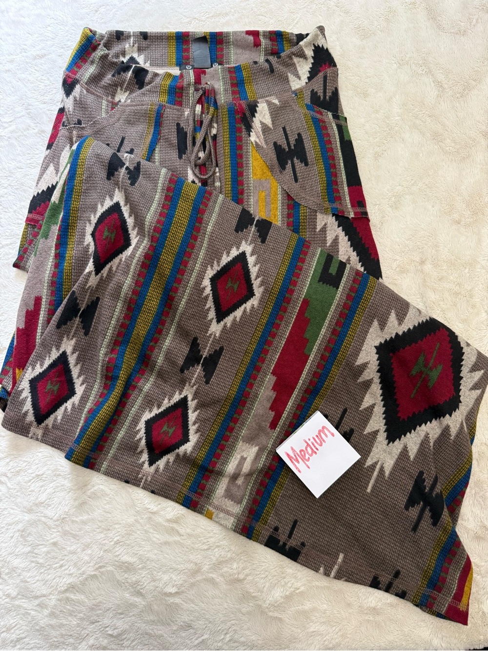 Bohemian Aztec Maxi Skirt - Taupe with Red & Green Pattern